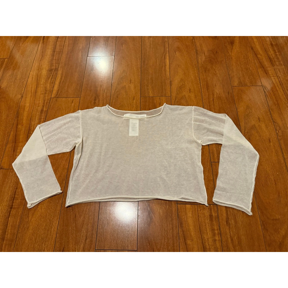 Women's Isabel Benenato Off-White Sheer Long Sleeve Crop Top S
